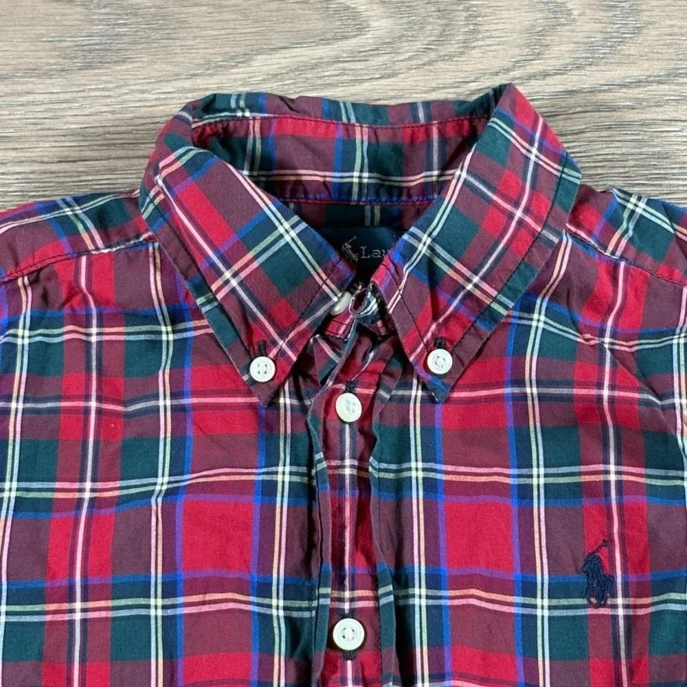 Ralph Lauren Boys Red Plaid Cotton Button Down Shirt Size 6 Pony Holiday Preppy
